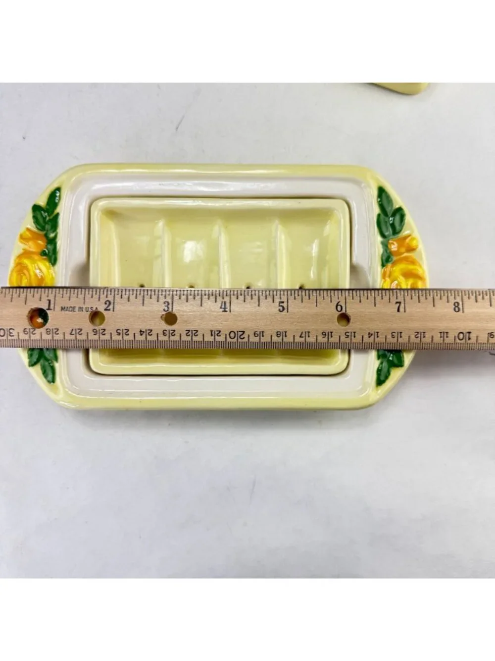 Vintage Hand Painted 3 Piece Soap Dish Yellow Roses